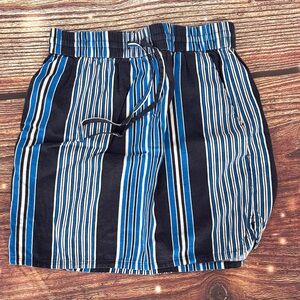 LOFT Women's Linen Blend Skirt in Blue and Navy Stripes